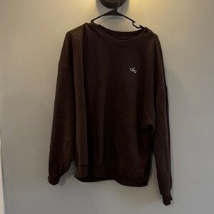 ALO Yoga Accolade Crew Neck Pullover- BROWN SIZE LARGE